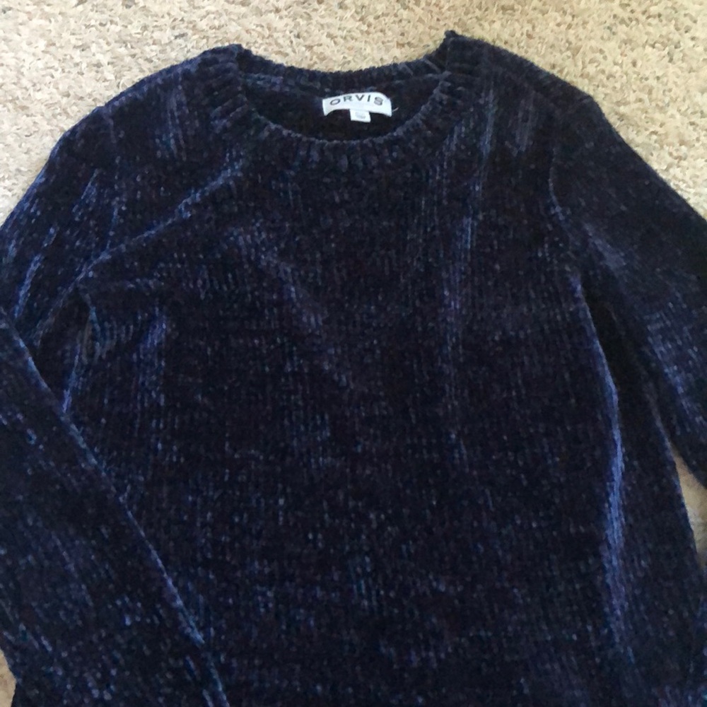 Velvety Dark Blue Orvis Sweater Size Medium